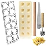 Rainmae Ravioliformen Ravioli-Maker mit 12 Löchern,Aluminiumlegierung,Rund mit Nudelholz,Teigtaschenrad Former,Fleischspatel für Die Herstellung Von Ravioli, Knödel