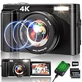 4K Digitalkamera, 48MP Autofokus Kamera Fotokamera mit 32GB Karte, 2.7'' 180° Filp-Bildschirm Vlogging Kamera für YouTube 16x Zoom Fotoapparat, Kompaktkamera für Teens Anfänger Erwachsene-Schwarz