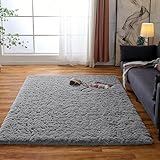 Obundi Flauschige Teppich,Komfortabler Hochflor Teppich für Schlafzimmer,Wohnzimmer,Kinderzimmer Waschbarer Teppich (Grau,80×120 cm)