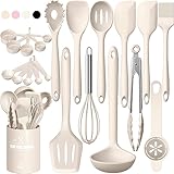 Silikon Küchenhelfer Set, 22 Stück Kochutensilien Kochgeschirr, Hitzebeständiger Kochbesteck Set mit Utensilienhalter, Gesund & Antihaft, Spülmaschinengeeigne - Khaki