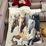 Flanell Kuscheldecke Tiere DREI Pferde 130 x 150 cm Flauschige Wohndecke Weiche Fleecedecke Warm Sofaüberwurf Couchdecke Tagesdecke für Kinder und Erwachsene
