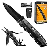 RoverTac Taschenmesser Klappmesser Multitool – Survival-Campingmesser mit Zange, Flaschenöffner, Dosenöffner, 9-in-1 Schraubendreher-Set und Nylonhülle, Messer für Camping und Wandern
