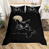 Luofanfei Katzen Bettwäsche 135 x 200 cm Katze Tiermotive Kinder Bettwäsche Set Schwarz Cat Muster Bettbezug 3D Haustier Katzenmotiv Bettwäsche-Sets und Kissenbezug 135x200 cm