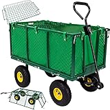 Miweba Bollerwagen MB-550 | 𝟓𝟓𝟎 kg Traglast - Luftreifen - Wände klappbar - Volumen 190 L - Sackkarre - Schubkarre - Transportwagen - Handwagen - Gartenwagen - Wagen - Gartenkarre (MB-550 Grün)