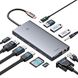Baseus USB C Docking Station 3 Monitore, 13-in-1 USB C Hub mit 2 HDMI 4K@60Hz, DisplayPort 4K@120Hz, VGA, USB 3.1 10 Gbps Datenübertragung, PD 100W und Ethernet für Dell/HP/Lenovo/Surface Laptop