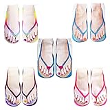 Lrtzizy 5 Paare Flip Flop Socken 3D Muster ManiküRe Druck Lustige Versteckte Komfort Laufsocken Damen Personalisiert Geschnitten Ankle