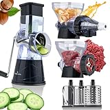 ThienCuisine Käsereibe mit Kurbel, 5 in 1 Set, Trommelreibe, Entsafter, Fleischwolf, Gemüsehobel Reibe, perfekt für Parmesan, Kartoffeln, Semmelbrösel, Gurken, Karotten, zähes Fleisch, Nüsse