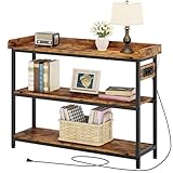 IRONCK Konsolentisch mit Ladestation, Schmaler Beistelltisch mit 3 Ablagen, Flurtisch, Sofatisch mit Type C Anschluss, Eingangstisch Flur, Wohnzimmer, Büro,109x35x76cm, Industriel Schwarz