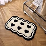 Bazasa Weiß Schwarz Herz Badematte waschbar rutschfest Lustiger Badteppich Niedliche Badematte Ultra Weiche Mikrofaser Saugfähige Bodenteppich für Dusche Wanne Schlafzimmer