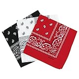 Set 3 bandanas paisley damen und herren rot, weiß, schwarz 57x57cm
