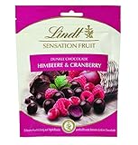 Lindt & Sprüngli Sensation Fruit, Himbeere & Cranberry, Erlesene Fruchtfüllung umhüllt von feinser dunkler Chocolade, 150 g