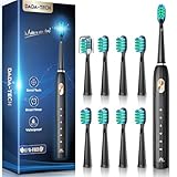 Ultraschall Zahnbürsten Ultraschallzahnbürste Elektrische Zahnbürste Schallzahnbürste für Erwachsene und Kinder mit 5 Putzmodi Integrierter Timer und 9 Zahnbürstenköpfen (Schwarz)