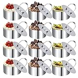 JOLIGAEA 12 Stücke Dessertringe, Mini-Kuchenring Formen Edelstahl Runde Mousse-Ring-Set 8cm Durchmesser Speiseringe mit Presse Heber Verdickte Backen Werkzeug, Dessertring für Mousse Desserts Kuchen