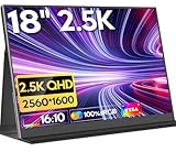 HONGO Portable Monitor 18 Zoll 2.5K 2560x1600P Tragbarer Monitor Mobiler mit Zwei Lautsprecher mit USB C Typ C, 100% sRGB, HDR Eye Care Erweiterung IPS Bildschirm für Laptop/PC/Mac/PS3/4/5/X-BO