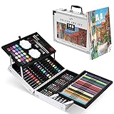 Zezirdas 146 teilig Malset, für Kinde & Deluxe Aluminium Box mit Buntstifte, Marker, Acrylfarben, Wachsmalstifte, HB-Stifte, Aquarellkuchen, Pinsel, Skizzenblock für Kinder Anfänger Tolles