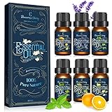 Ätherische Öle Set, Eleanore's Diary Duftöl Öle für Diffuser, Aromatherapie Duftöl 6x10ml für Aroma Diffuser, 100% Naturrein Ätherische Öle Geschenk, Lavendel, Zitrone, Orange, Ylang, Teebaum, Minze