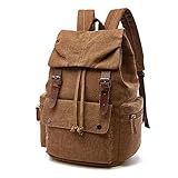 Rufun Leinwand Rucksack Jahrgang für Laptop Tagesrucksack Wandern Reisen Große Kapazität Tasche Unisex (Braun)