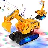 Kiztoys Bagger Spielzeug für Kinder ab 3 Jahren, 2 in 1 Verwandelbare Bagger Kinder Baustellenfahrzeuge, Baggerfahrzeug Automatisches Gehen mit Sound und Licht, Geburtstags Geschenk für Junge Mädchen