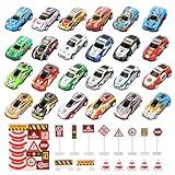 Dewdropdale 24 Stück Mini Auto Set, 6,8 x 3,3 x 1,8 cm Metall Stunt Spielzeugauto mit 15 Barrikaden, Zufälliger Stil, Metall Kleine Spielzeugautos Können für Kindergeschenke