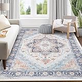 SHACOS Teppich, 160x230 cm, Boho Teppich Wohnzimmer, Kurzflor, Wohnzimmerteppich, Rutschfester Teppich Waschbar, Teppich Schlafzimmer, Flachgewebe Teppich für Wohnzimmer, Schlafzimmer, Küche, Blau