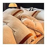DHJKFU Winter Flanell Bettwäsche 220x240cm 200x230cm 4teilig Plüsch Warme Flauschig Winterbettwäsche Cashmere-Touch Bettbezug mit Laken und Kissenbezüge(Camel,200x230-245x250cm)