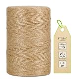 Jute Band 2-3mm Dicke,Bindegarn,Gartenschnur, Bastelschnur Kordel Rolle mit 100m,100% Jutegarn Naturfarbe