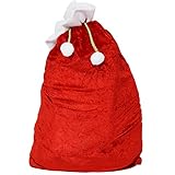 com-four® Edler XXL Weihnachtssack aus Samt mit goldfarbener Kordel und weißen Bommeln - Geschenksack für Weihnachten - Weihnachtsmannkostüm - Weihnachts-Dekoration (1 Stück - Goldfarbene Kordel)