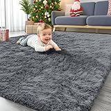 Homaxy Hochflor Flauschig Teppich Anti-Rutsch Unterseite Waschbar Teppiche Läufer fürs Flur，Küche, Wohnzimmer, Schlafzimmer - 80 x 150 cm, Dunkelgrau