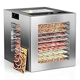 TRIUMPHKEY Dörrautomat Edelstahl – 10 Edelstahl-Tabletts, variable Temperaturkontrolle, 48h Timer, 10 Presets, 850W, für Beef Jerky, Obst, Gemüse & Kräuter, inkl. Rezeptbuch mit 67+ Ideen