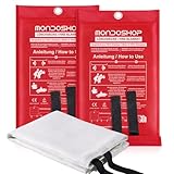 Mondoshop Feuerlöschdecke Küche Löschdecke Fettbrand- 1x1 m Branddecke Küche gemäß DIN EN 1869:2019 aus Glasfasertücher, Löschdecke für Fettbrände, Camping Grill, Wohnwagen, Küchen, Schule, 2 Stück