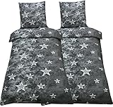 Leonado Vicenti 4 TLG Bettwäsche Seersucker Sterne Grau 135x200 cm Schlafzimmer Set Bezug Kissen Decke