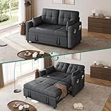 YITAHOME Schlafsofa 182x136 cm, Sofa mit Schlaffunktion, 5-stufig Verstellbarer Rückenlehne, 3-in-1 Schlafcouch mit 2 Kissen & Seitentasche, Sofa Bed 2-Sitzer für Gästezimmer, Grau