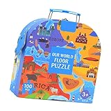 woyufen Weltkarten-Puzzle,100-teiliges Kartenpuzzle der Weltländer mit exquisitem Koffer mit Reiseschnalle | Tragbare Erdkunde für Kinder Vorschul-Lernspiele für Jungen und Mädchen