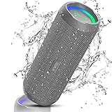 RIENOK Bluetooth Lautsprecher mit Licht Bluetooth 5.3 Musikbox Bass Kabellos Box mit IPX7 wasserdicht Stereo Sound Tragbar Grau