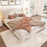 Mielvu Polsterbett 160 * 200cm mit Lattenrost und Kopfteil, Stilvolles fächerförmiges Kopfteil, Zylindrische Stützbeine,Samt, Beige