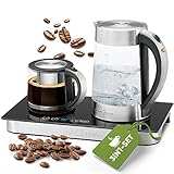 ProfiCook® Tee und Kaffeestation in Einem | 1,7 Liter hitzebeständiger Wasserkocher | Teekanne aus Glas 0,8 Liter | Warmhaltefunktion |Temperatureinstellung u. Sensor-Touch-Bedienfeld | PC-TKS 1056