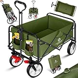 KESSER® Bollerwagen faltbar Handwagen Transportkarre Gerätewagen | inkl. 2 Netztaschen & Cover | klappbar | PVC-Reifen | bis 80 kg Tragkraft transportwagen Gartenanhänger ohne Dach, Khaki/Schwarz