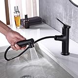 Ausziehbarer Wasserhahn Bad Schwarz, Einhebelmischer Waschbecken, Wasserhahn Bad Armatur, Einhebelmischer Mischbatterie mit 3 Modus Brause Ausziehbar, Waschbecken Armaturen für Badezimmer