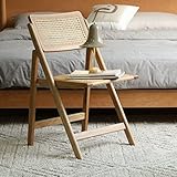 LIMHOME | Klappstuhl mit natürlicher Rattan-Sitzfläche und 360° drehbarer Rückenlehne aus FSC® Eichenholz | Holzfarbe