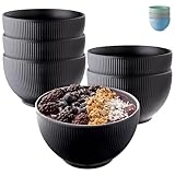 Praknu Müslischalen 6er Set 700ml - Keramik Schwarz Matt - Große Suppenschüssel Mikrowellen- & Spülmaschinenfest - Perfekte Größe für Müsli, Suppen oder Salat