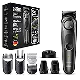 Braun Barttrimmer 7, Trimmer/Haarschneider Herren, Haarschneidemaschine, für Gesichts- und Kopfhaare, 39 Längeneinstellungen, Valentinstagsgeschenk für Ihn, BT7350, schwarz/grau-metallic