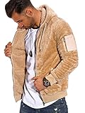 behype. Herren Teddy-Fell Sweat-Jacke Sweatshirt weicher Hoodie mit Kapuze 40-MSPHU Beige XL