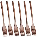 Kucensi Holz Gabeln Set, 6 Stück Holz Vintage Style braun praktische Besteck Geschirr Besteck Set Abendessen Gabeln für Küche Home Restaurant
