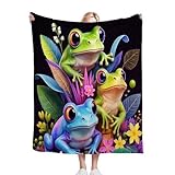 Dozrmey Kuscheldecke Flauschig 200x220 cm Bunter Frosch, 3D Mikrofaser Flanell Schmusedecke Wohndecke Couchdecke Tagesdecke für Wohnzimmer, Schlafzimmer, Camping, Picknick D389