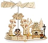 SIKORA P35 2-in-1 Holz Teelicht Weihnachtspyramide Deko Pyramide Räucherfigur Backstube mit rauchendem Backofen