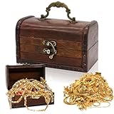 Forbabe Kleine Holz Schatztruhe Box Vintage Holztruhe Aufbewahrung 14x8.5x8.5 cm Rot Braun Klein Piratenkiste Holzkästchen Kindergeburtstag für Persönlichen und Geschenke