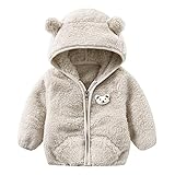 Neugeborenes Baby Kapuzenjacke Bärenohren Hoodie Oberbekleidung Warmer Fleece Wintermantel für Mädchen Jungen Niedlich Fleecejacke Plüsch Cardigan Babykleidung für Kleinkinder (1-Grey, 0-6 Months)