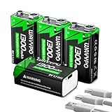 9V Akku wiederaufladbare, Wavypo 1300mAh Lithium batterien, mit USB-C-Schnellladekabel ideal für Mikrofon, Elektronisches Spielzeug, Rauchmelder, Medizinische Geräte usw -4 Stück