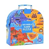 Winwon Weltkarten-Puzzle - 100-teiliges Weltkarten-Puzzle Humangeographie-Puzzle Große Farbblöcke,Tragbares Weltkartenpuzzle für Kinder Verbessert die Hand-Auge-Koordination