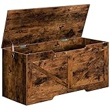 HOOBRO Truhen, Sitzbank mit Stauraum, Spielzeugkiste mit Deckel, Truhenbank, aufbewahrungsbox, 2 Ringen, 100cm, Robust, Stabil, für Kinder, Flur, Wohnzimmer, Dunkelbraun EBF771CW01